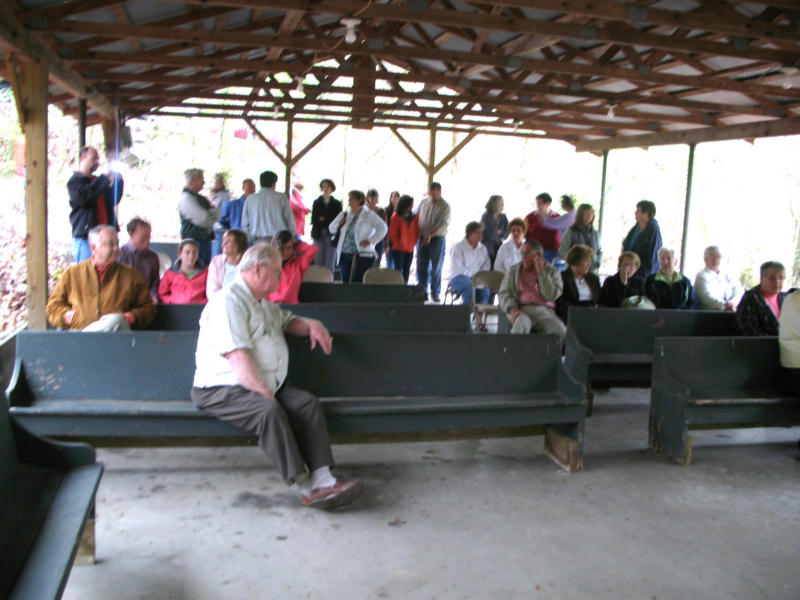 Prior to the dedication church members gather at the camp's outdoor amphitheater for a brief worship service.